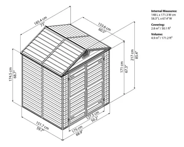 Сарай пластиковый Palram Skylight 6x5' ft, tan